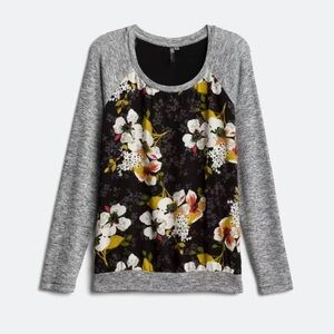 Kut from the Kloth Benter Mixed Material Floral Black and Gray Long Sleeve Top